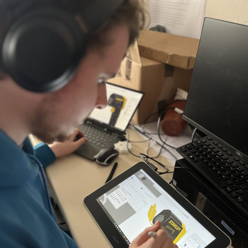 Product design student developing a digital model as part of applied studio work at SETU